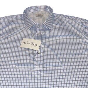NWT Collars & Co Men's 2XL-TALL 2XLT Dress Collar Polo Shirt Thin Blue Check